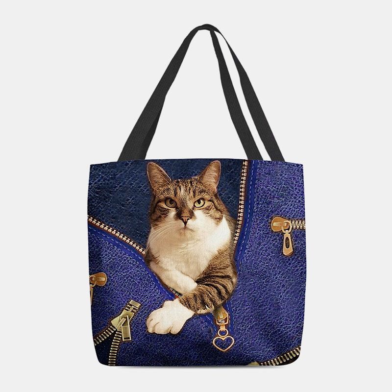 Femmes Feutre Mignon 3d Dessin Animé En Trois Dimensions Motif De Chat Sac À Bandoulière Sac À Main Fourre-tout