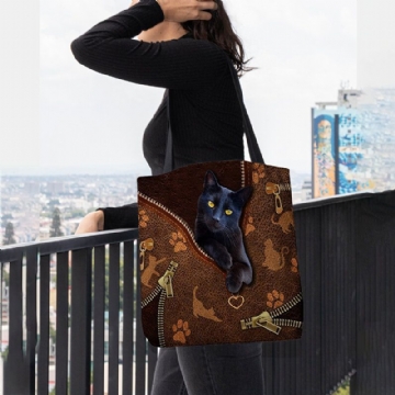 Femmes Feutre Mignon 3d Dessin Animé En Trois Dimensions Noir Chat Motif Sac À Bandoulière Sac À Main Fourre-tout