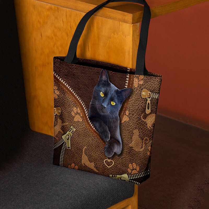 Femmes Feutre Mignon 3d Dessin Animé En Trois Dimensions Noir Chat Motif Sac À Bandoulière Sac À Main Fourre-tout