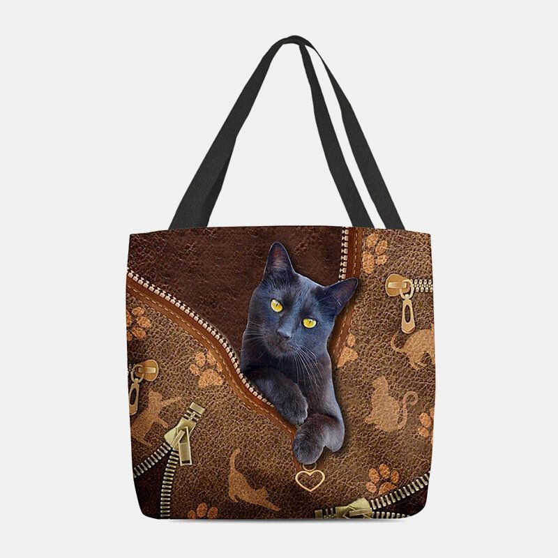 Femmes Feutre Mignon 3d Dessin Animé En Trois Dimensions Noir Chat Motif Sac À Bandoulière Sac À Main Fourre-tout