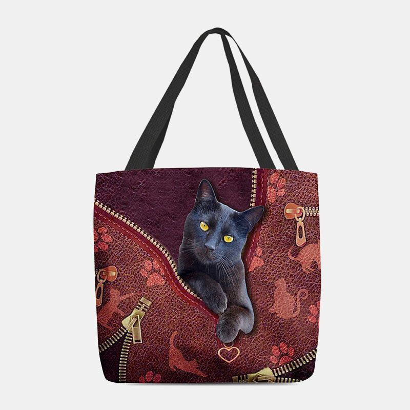 Femmes Feutre Mignon 3d Dessin Animé En Trois Dimensions Noir Chat Motif Sac À Bandoulière Sac À Main Fourre-tout