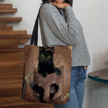 Femmes Feutre Mignon 3d Dessin Animé En Trois Dimensions Noir Chat Motif Sac À Bandoulière Sac À Main Fourre-tout