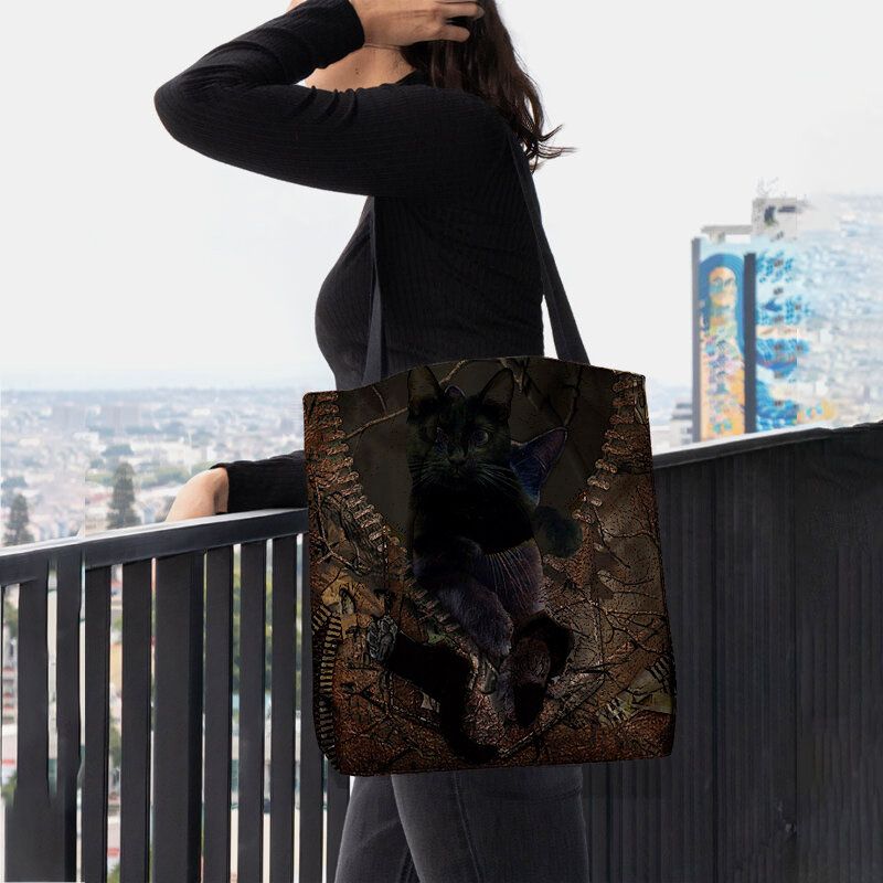 Femmes Feutre Mignon 3d Dessin Animé En Trois Dimensions Noir Chat Motif Sac À Bandoulière Sac À Main Fourre-tout