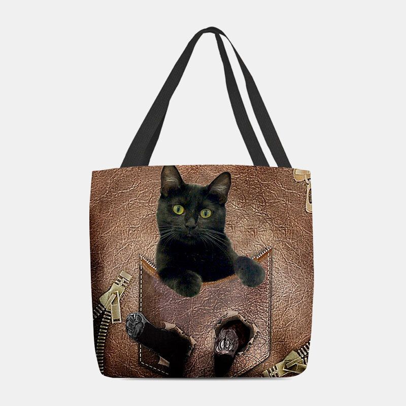 Femmes Feutre Mignon 3d Dessin Animé En Trois Dimensions Noir Chat Motif Sac À Bandoulière Sac À Main Fourre-tout