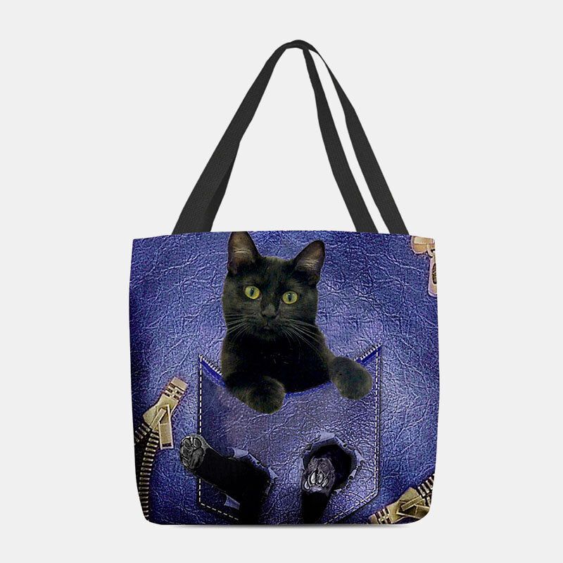 Femmes Feutre Mignon 3d Dessin Animé En Trois Dimensions Noir Chat Motif Sac À Bandoulière Sac À Main Fourre-tout