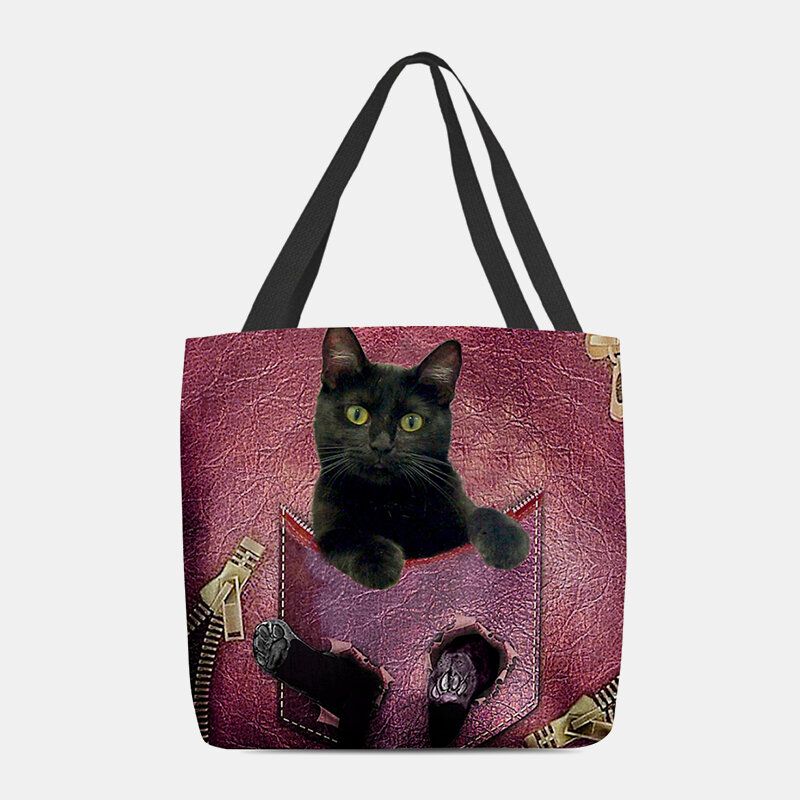 Femmes Feutre Mignon 3d Dessin Animé En Trois Dimensions Noir Chat Motif Sac À Bandoulière Sac À Main Fourre-tout