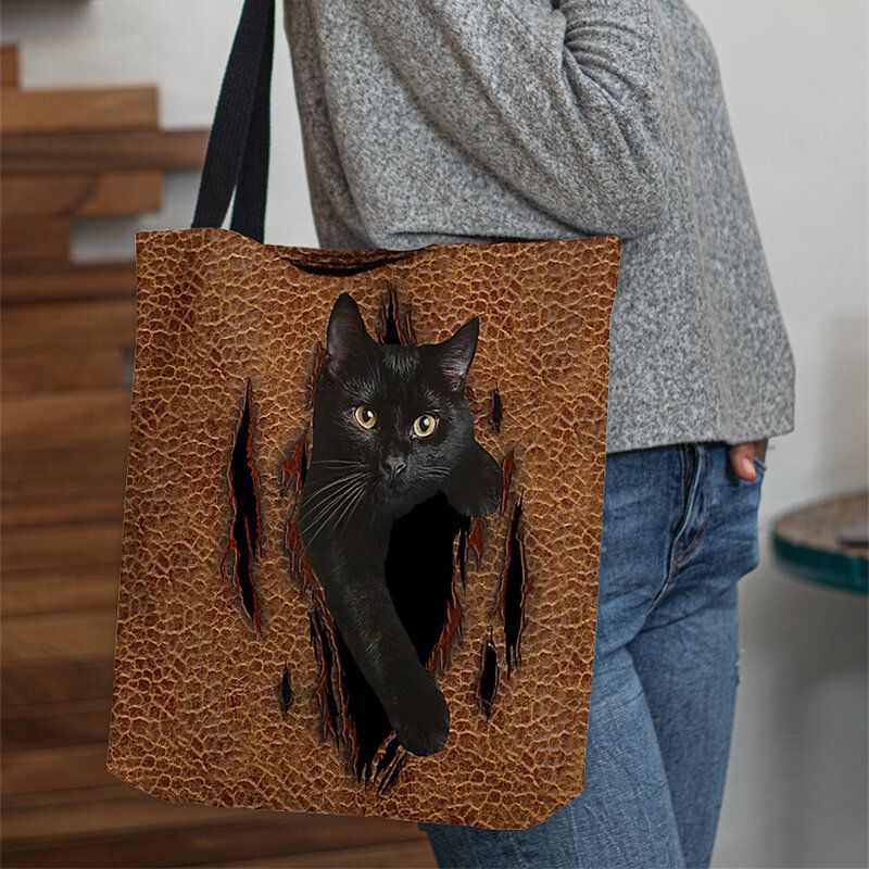 Femmes Feutre Mignon 3d Dessin Animé En Trois Dimensions Noir Chat Motif Sac À Bandoulière Sac À Main Fourre-tout