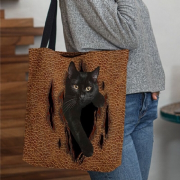 Femmes Feutre Mignon 3d Dessin Animé En Trois Dimensions Noir Chat Motif Sac À Bandoulière Sac À Main Fourre-tout