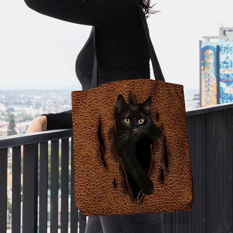 Femmes Feutre Mignon 3d Dessin Animé En Trois Dimensions Noir Chat Motif Sac À Bandoulière Sac À Main Fourre-tout