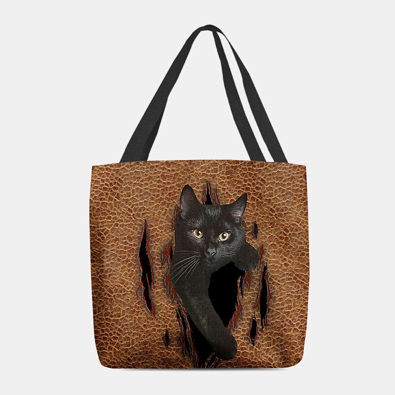 Femmes Feutre Mignon 3d Dessin Animé En Trois Dimensions Noir Chat Motif Sac À Bandoulière Sac À Main Fourre-tout