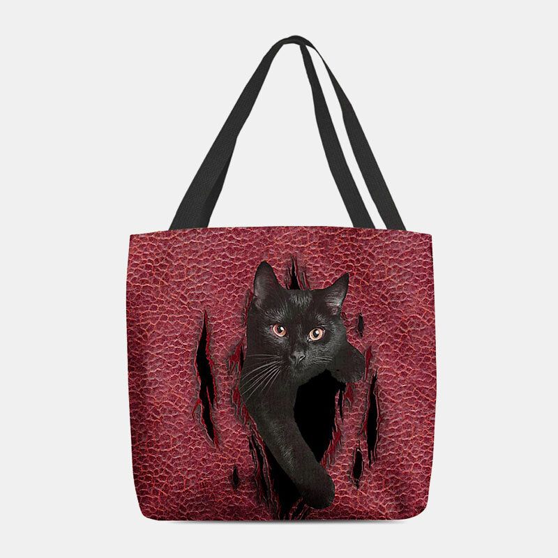 Femmes Feutre Mignon 3d Dessin Animé En Trois Dimensions Noir Chat Motif Sac À Bandoulière Sac À Main Fourre-tout