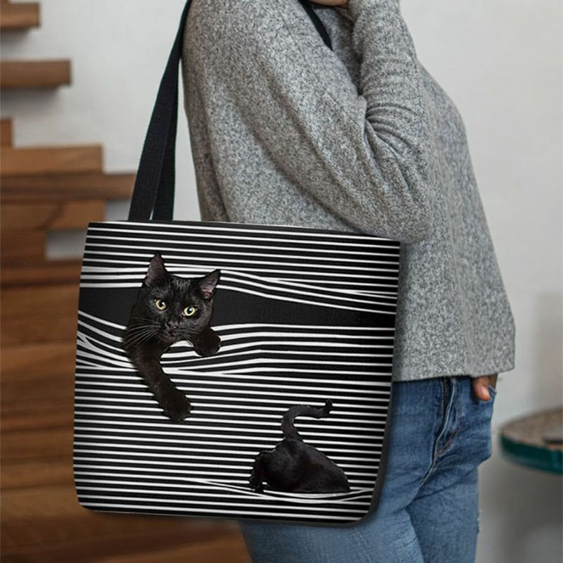 Femmes Feutre Mignon 3d Tridimensionnel Noir Chat Rayures Motif Sac À Bandoulière Sac À Main Fourre-tout