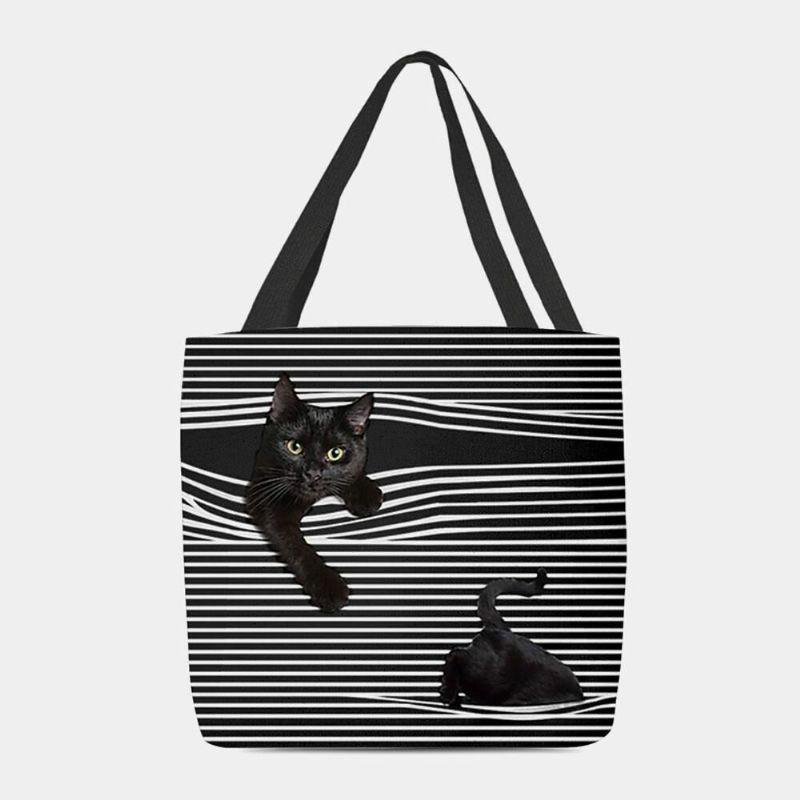 Femmes Feutre Mignon 3d Tridimensionnel Noir Chat Rayures Motif Sac À Bandoulière Sac À Main Fourre-tout