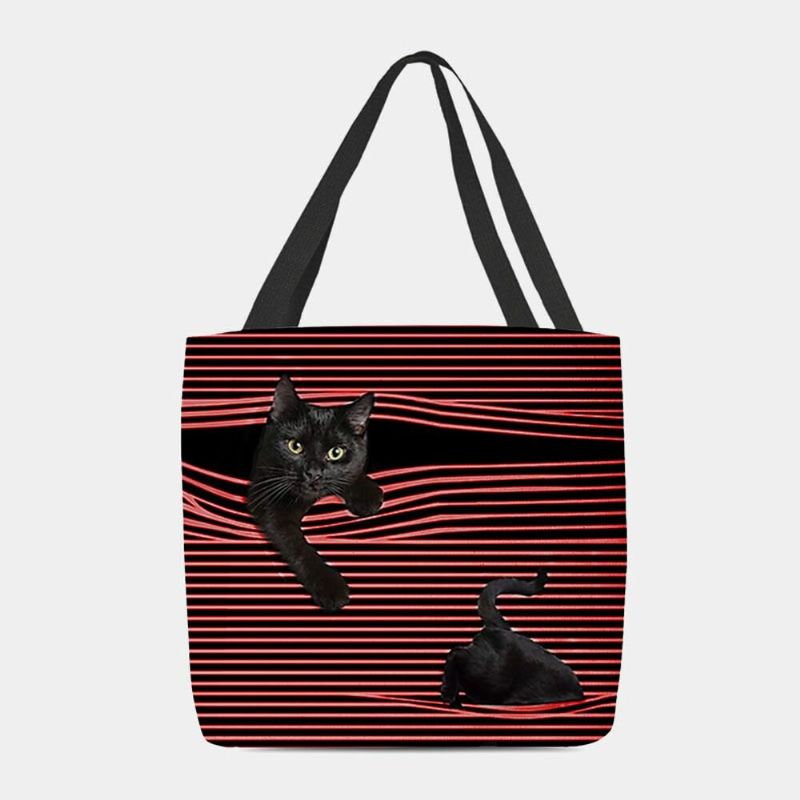 Femmes Feutre Mignon 3d Tridimensionnel Noir Chat Rayures Motif Sac À Bandoulière Sac À Main Fourre-tout