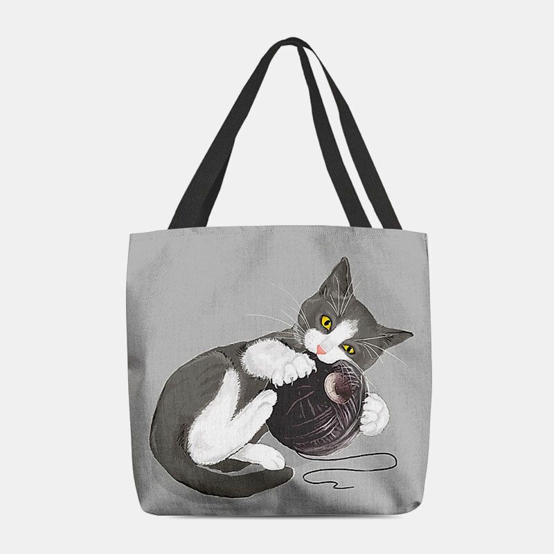 Femmes Feutre Mignon Dessin Animé Chat Jouant Boule De Laine Motif D'impression Décontracté Sac À Bandoulière Sac À Main Fourre-tout