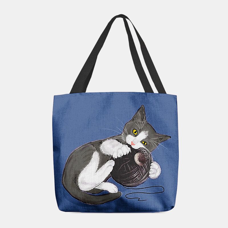 Femmes Feutre Mignon Dessin Animé Chat Jouant Boule De Laine Motif D'impression Décontracté Sac À Bandoulière Sac À Main Fourre-tout