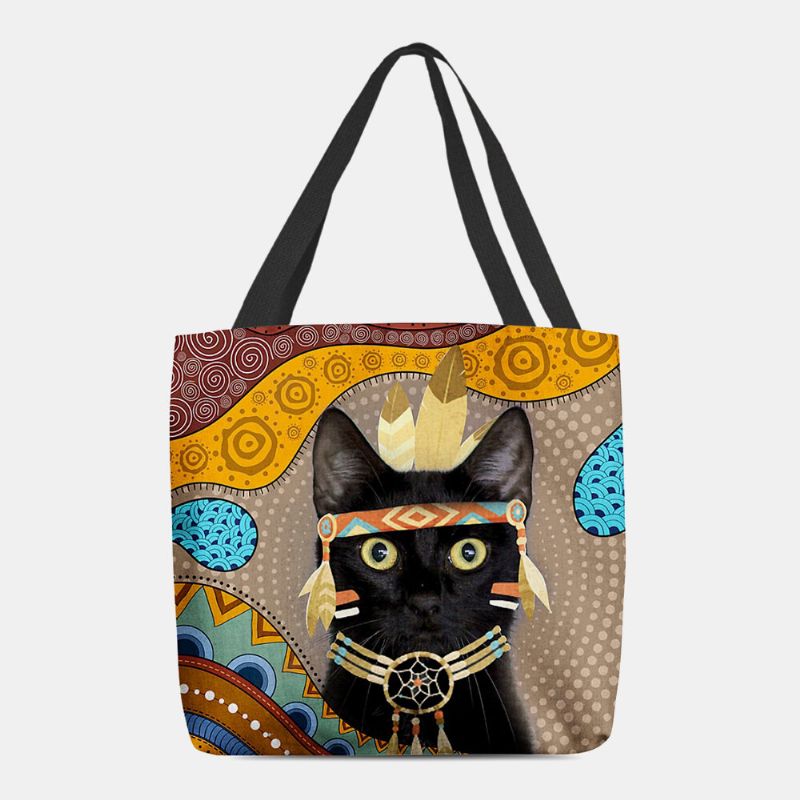 Femmes Feutre Mignon Dessin Animé Égyptien Habillé Chat Noir Motif Sac À Bandoulière Sac À Main Fourre-tout