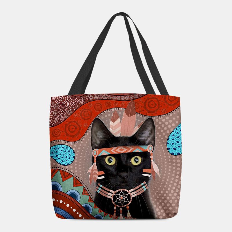 Femmes Feutre Mignon Dessin Animé Égyptien Habillé Chat Noir Motif Sac À Bandoulière Sac À Main Fourre-tout