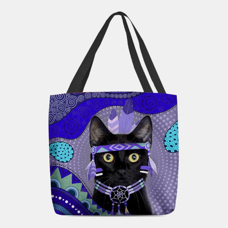 Femmes Feutre Mignon Dessin Animé Égyptien Habillé Chat Noir Motif Sac À Bandoulière Sac À Main Fourre-tout