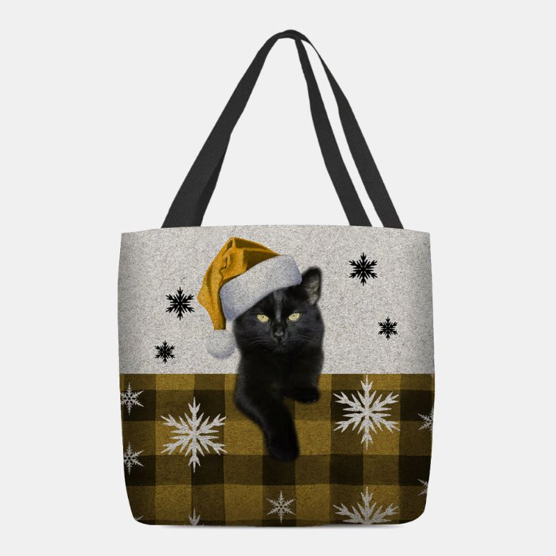 Femmes Feutre Mignon Dessin Animé Festif Noël Habillé Chat Flocon De Neige Motif Sac À Bandoulière Sac À Main Fourre-tout