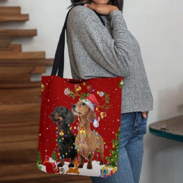 Femmes Feutre Mignon Festif Noël Dessin Animé Chiens Motif Sac À Bandoulière Sac À Main Fourre-tout