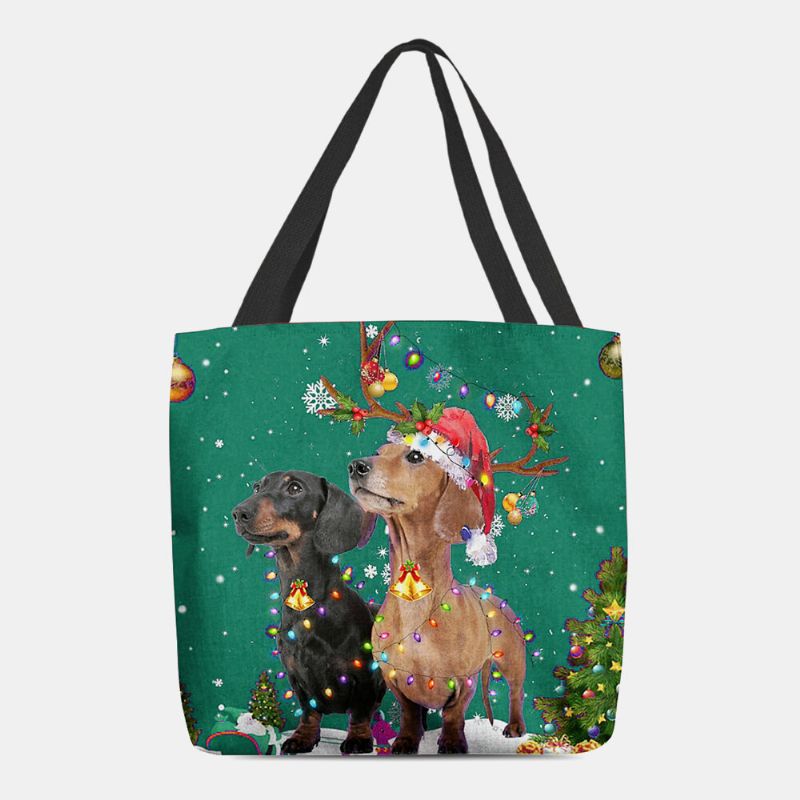 Femmes Feutre Mignon Festif Noël Dessin Animé Chiens Motif Sac À Bandoulière Sac À Main Fourre-tout