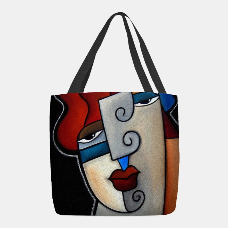 Femmes Feutre Picasso Style Multicolore Dessin Animé Figure Impression Sac À Main Sac À Bandoulière Fourre-tout