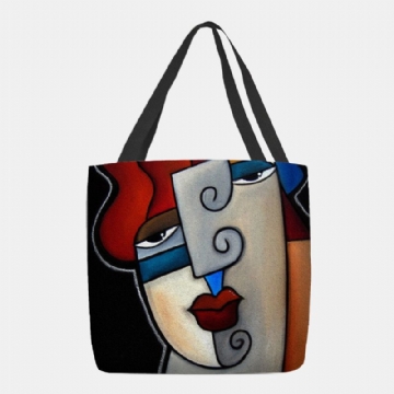 Femmes Feutre Picasso Style Multicolore Dessin Animé Figure Impression Sac À Main Sac À Bandoulière Fourre-tout