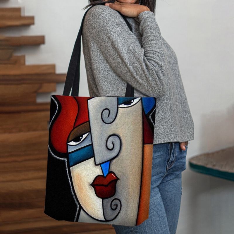 Femmes Feutre Picasso Style Multicolore Dessin Animé Figure Impression Sac À Main Sac À Bandoulière Fourre-tout