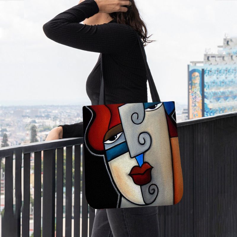 Femmes Feutre Picasso Style Multicolore Dessin Animé Figure Impression Sac À Main Sac À Bandoulière Fourre-tout