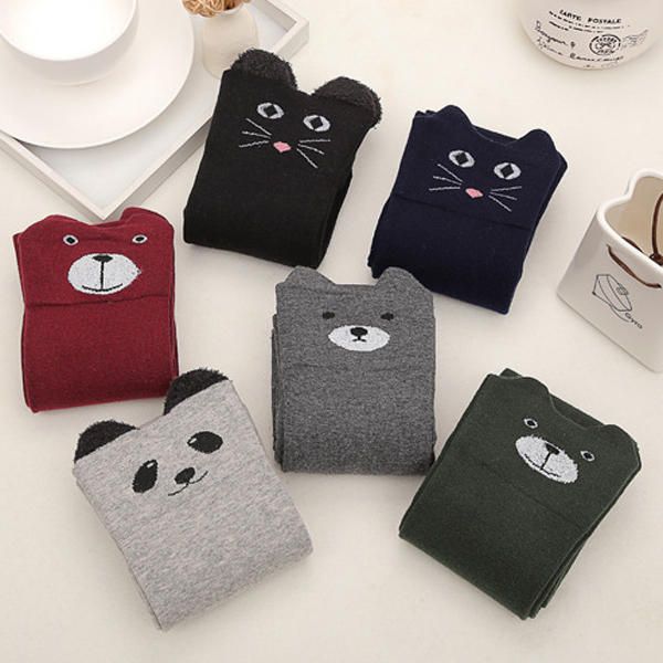 Femmes Filles Dessin Animé Animal Coton Bas Kawaii Chat Ours Sur Genou Haute Chaussettes Serrées