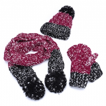 Femmes Filles Noël Tricot Neige Chapeau Gants Écharpe Hiver Chaud Tendance Trois Pièces Ensemble