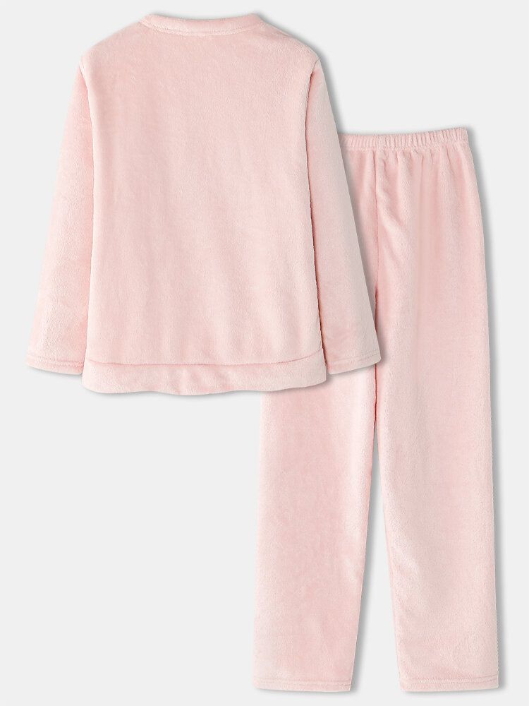 Femmes Flanelle Cochon Graphiques À Manches Longues Sweats Taille Élastique Pantalon Épaissir Maison Pyjama Ensemble