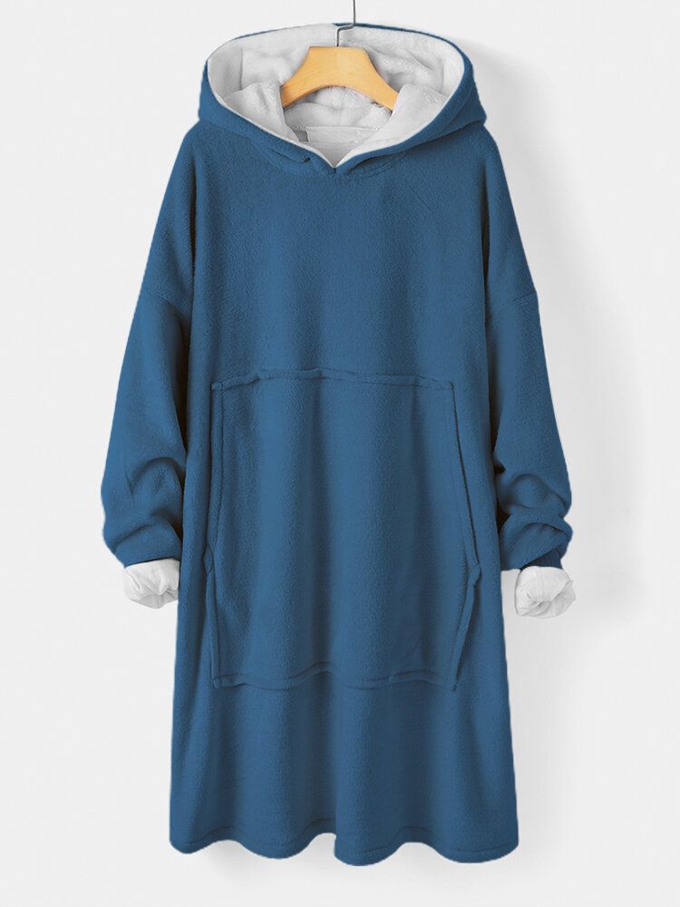 Femmes Flanelle Épaissir Couverture À Capuche Cosy Robe Surdimensionnée Avec Grande Poche