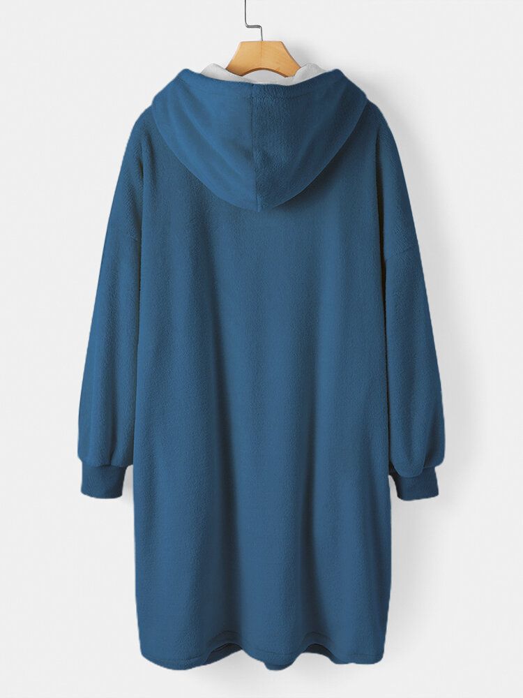 Femmes Flanelle Épaissir Couverture À Capuche Cosy Robe Surdimensionnée Avec Grande Poche