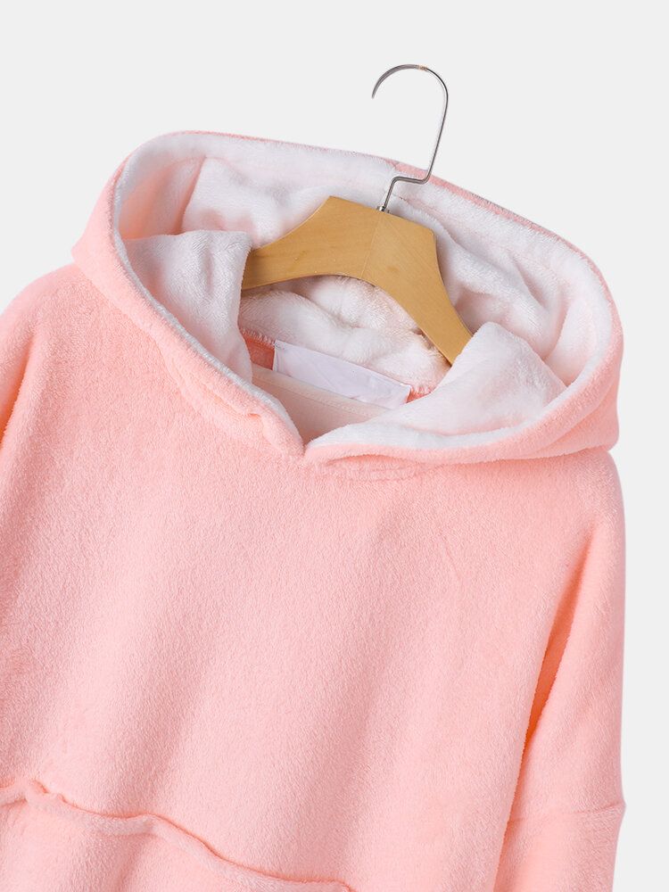 Femmes Flanelle Épaissir Couverture À Capuche Cosy Robe Surdimensionnée Avec Grande Poche