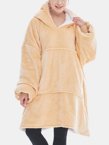 Femmes Flanelle Polaire Doublé Épaissir Pull Couverture À Capuche Hiver Lâche Homewear