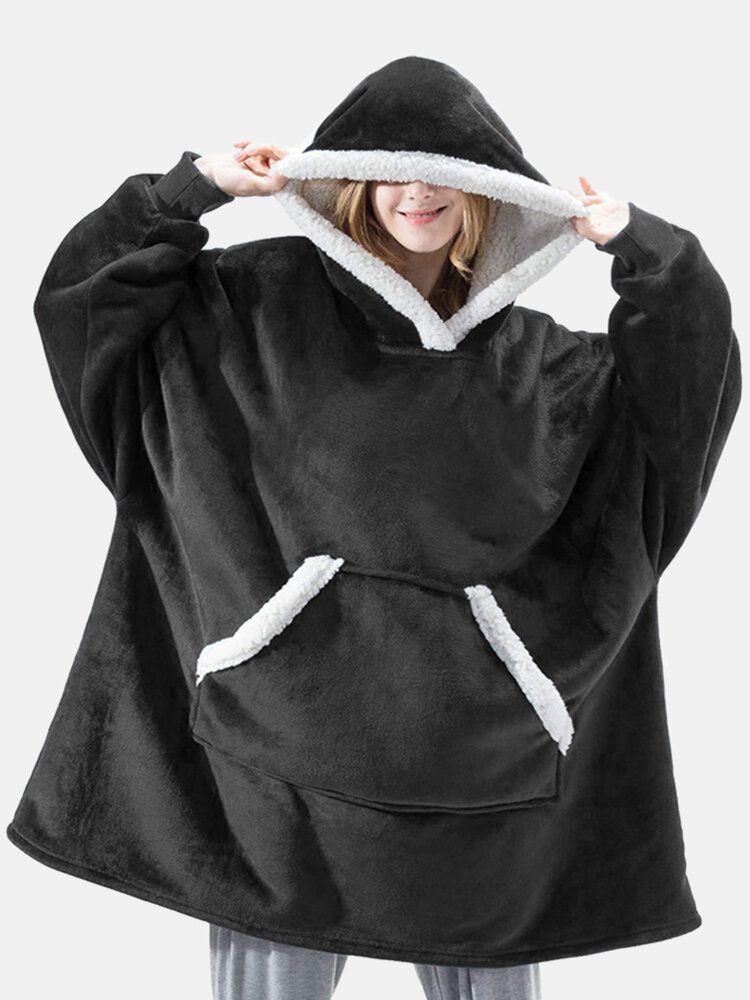 Femmes Flanelle Surdimensionné Couverture Hoodies Épaissir Chaud Vêtements De Nuit Robes Avec Poche