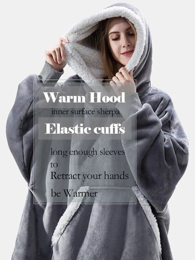 Femmes Flanelle Surdimensionné Couverture Hoodies Épaissir Chaud Vêtements De Nuit Robes Avec Poche