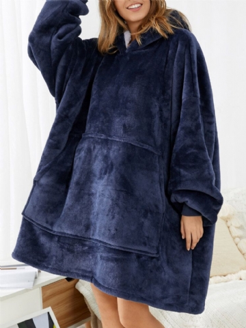 Femmes Flanelle Surdimensionné Kangourou Poche À Capuche Couverture À Capuche Maison Chaud Robes