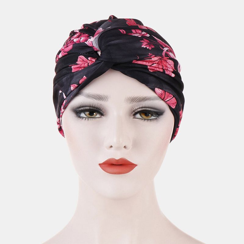 Femmes Fleur Impression Turban Chapeau Coton Casual Respirant Head Cap