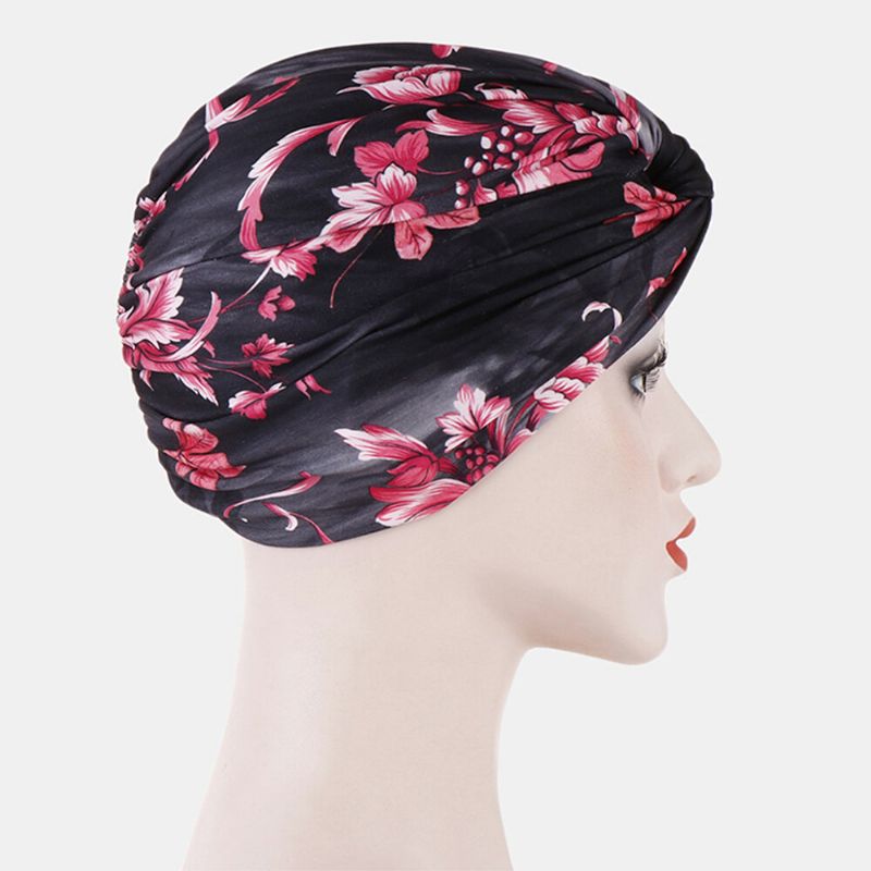 Femmes Fleur Impression Turban Chapeau Coton Casual Respirant Head Cap