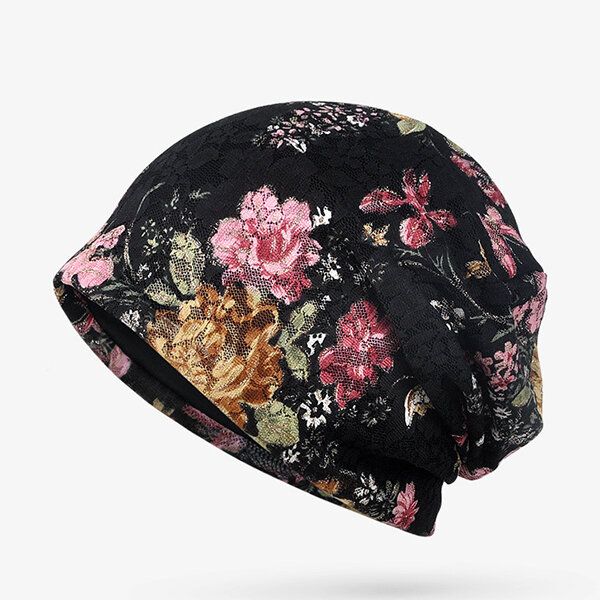 Femmes Fleurs Coton Dentelle Bonnet Chapeau Ethnique Vintage Bon Élastique Respirant Turban Caps