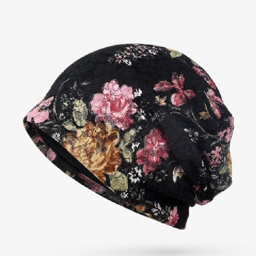 Femmes Fleurs Coton Dentelle Bonnet Chapeau Ethnique Vintage Bon Élastique Respirant Turban Caps