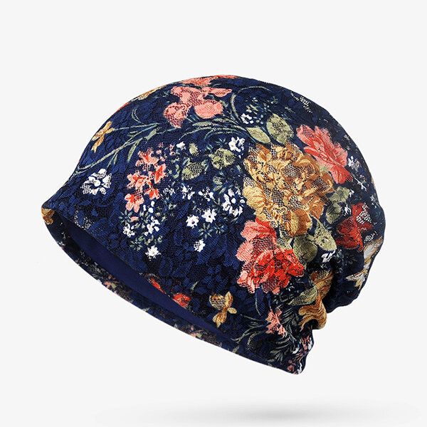 Femmes Fleurs Coton Dentelle Bonnet Chapeau Ethnique Vintage Bon Élastique Respirant Turban Caps