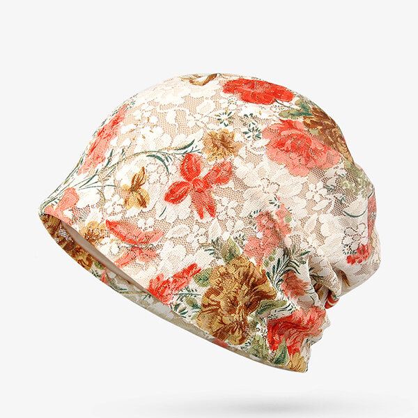 Femmes Fleurs Coton Dentelle Bonnet Chapeau Ethnique Vintage Bon Élastique Respirant Turban Caps