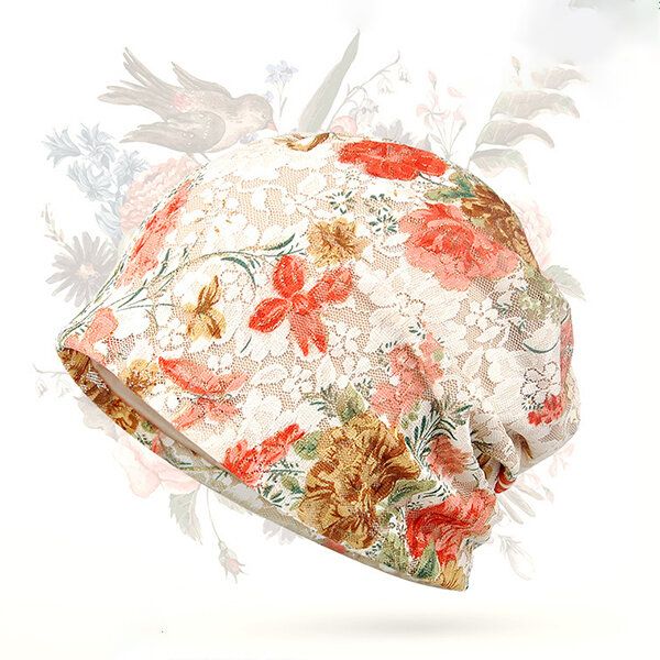 Femmes Fleurs Coton Dentelle Bonnet Chapeau Ethnique Vintage Bon Élastique Respirant Turban Caps