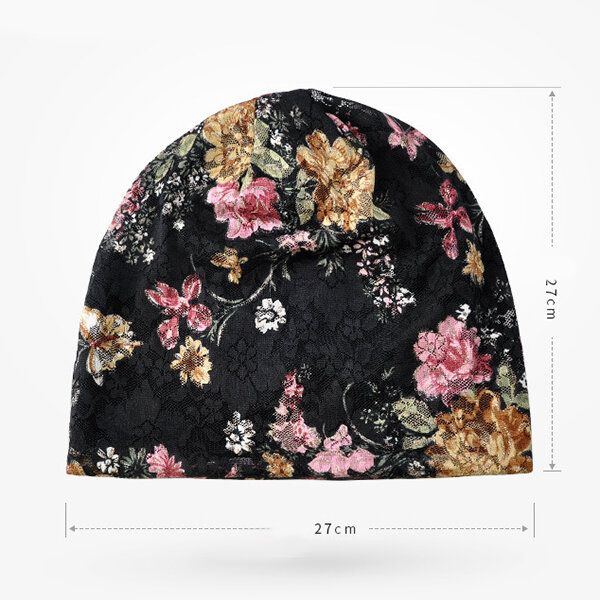 Femmes Fleurs Coton Dentelle Bonnet Chapeau Ethnique Vintage Bon Élastique Respirant Turban Caps