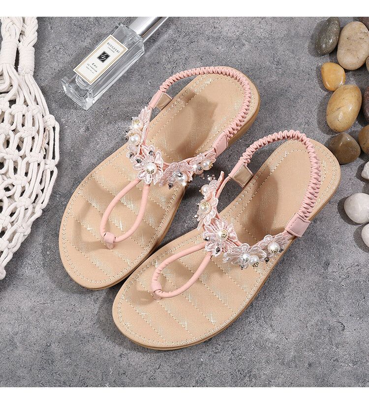 Femmes Fleurs Décor Clip Toe Flats Slip On Sandals