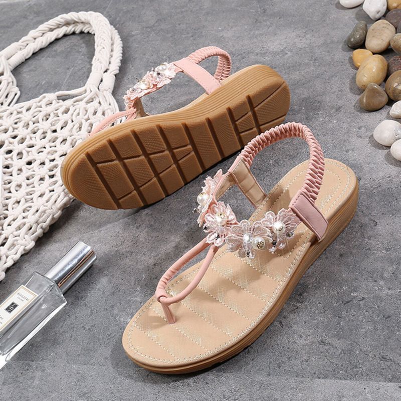 Femmes Fleurs Décor Clip Toe Flats Slip On Sandals